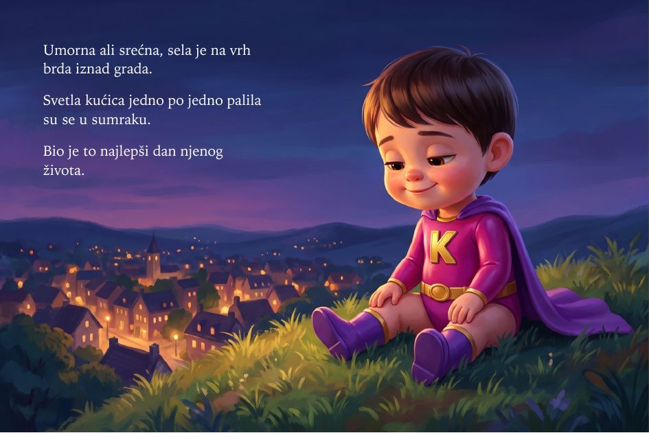 Strana iz knjige - dete na brdu u suton